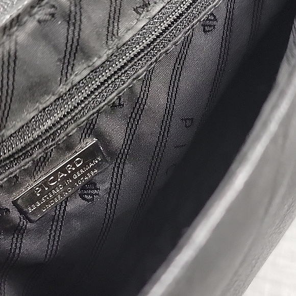 Picard Small Black Leather Messenger flap Shoulder Bag w/ Silver Buckle Hardware - Picture 9 of 11